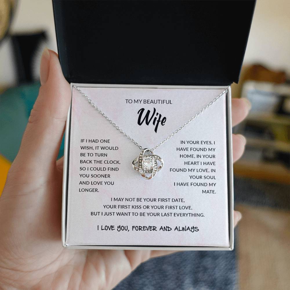 To My Beautiful Wife | I Love You, Forever & Always - Love Knot Necklace